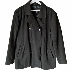 Vintage Dark Green Wool Double Breasted Pea Coat